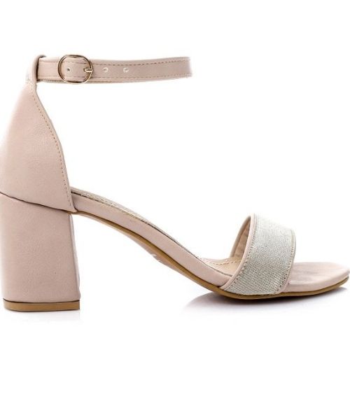 XO Style Faux Leather Heels Sandal For Women - Beige