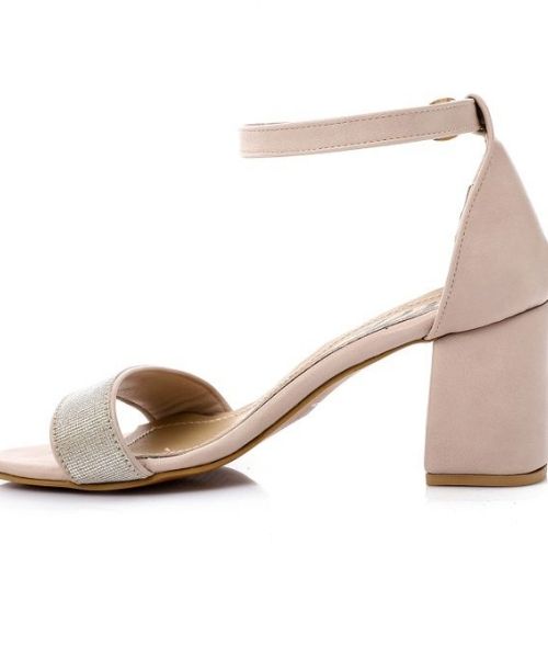 XO Style Faux Leather Heels Sandal For Women - Beige