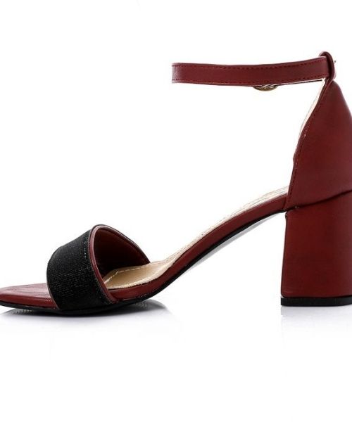 XO Style Faux Leather Heels Sandal For Women - Burgundy