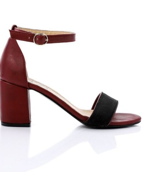 XO Style Faux Leather Heels Sandal For Women - Burgundy