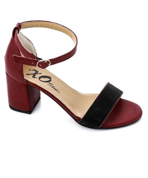 XO Style Faux Leather Heels Sandal For Women - Burgundy