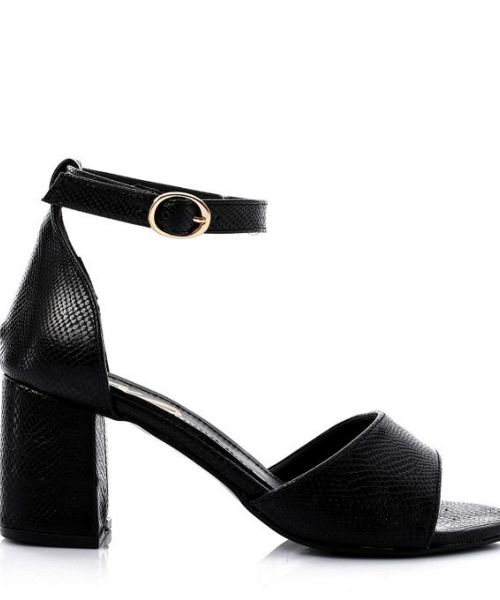 XO Style Faux Leather Heels Sandal For Women - Black