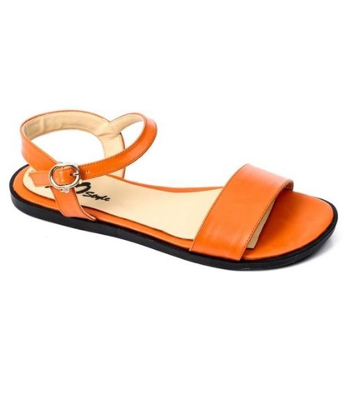 XO Style Faux Leather Flat Sandal For Women - Orange