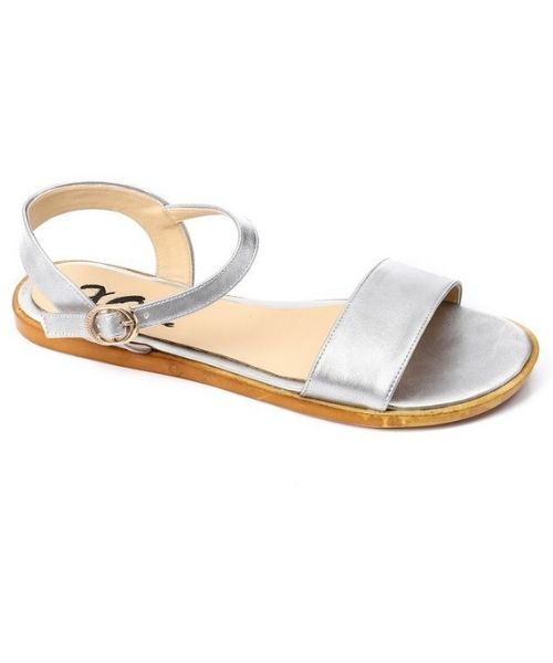 XO Style Faux Leather Flat Sandal For Women - Silver