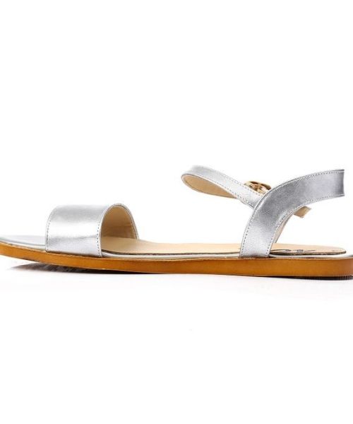 XO Style Faux Leather Flat Sandal For Women - Silver