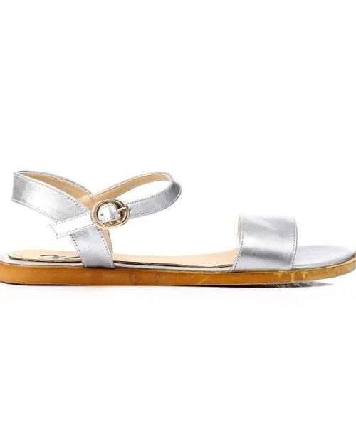 XO Style Faux Leather Flat Sandal For Women - Silver