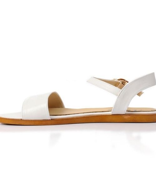 XO Style Faux Leather Flat Sandal For Women - White