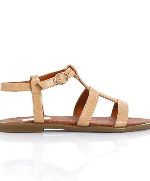 XO Style Faux Leather Flat Sandal For Women - Cafe