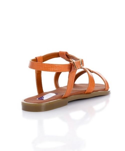 XO Style Faux Leather Flat Sandal For Women - Orange