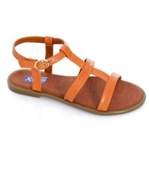 XO Style Faux Leather Flat Sandal For Women - Orange