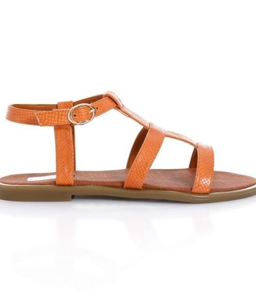 XO Style Faux Leather Flat Sandal For Women - Orange