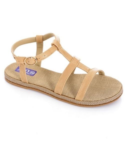 XO Style Faux Leather Flat Sandal For Women - Beige