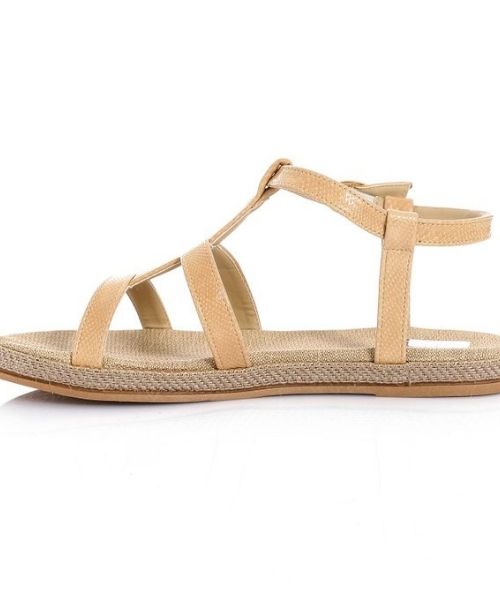 XO Style Faux Leather Flat Sandal For Women - Beige