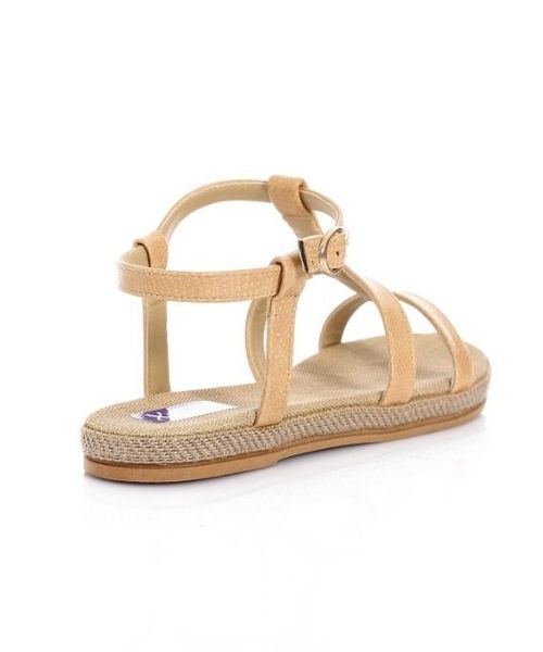 XO Style Faux Leather Flat Sandal For Women - Beige