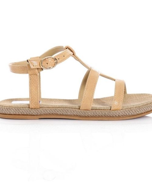 XO Style Faux Leather Flat Sandal For Women - Beige