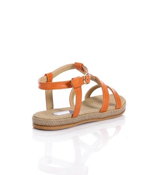 XO Style Faux Leather Flat Sandal For Women - Orange