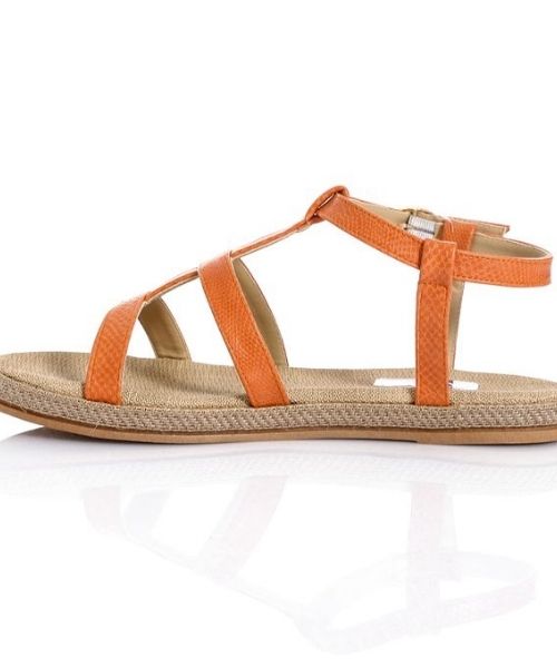 XO Style Faux Leather Flat Sandal For Women - Orange