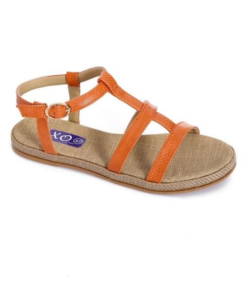 XO Style Faux Leather Flat Sandal For Women - Orange