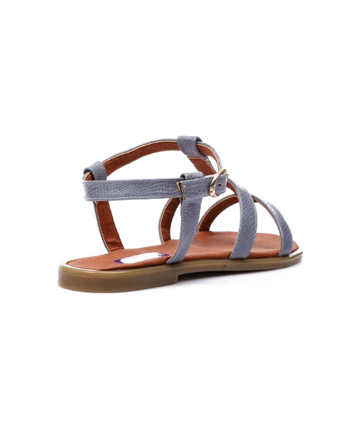 XO Style Faux Leather Flat Sandal For Women - Grey