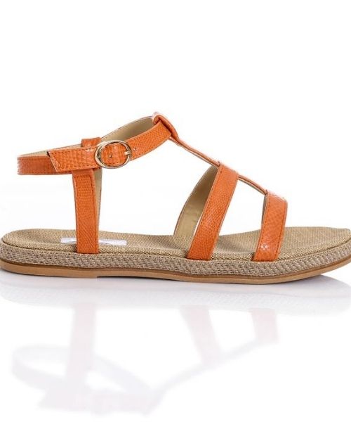 XO Style Faux Leather Flat Sandal For Women - Orange