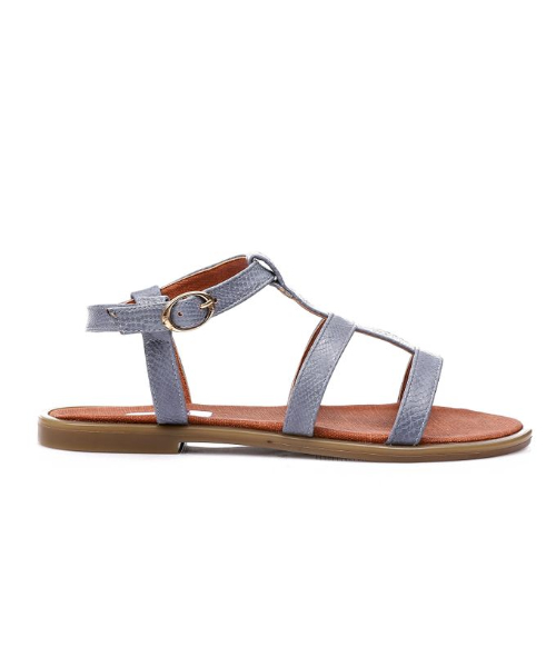 XO Style Faux Leather Flat Sandal For Women - Grey