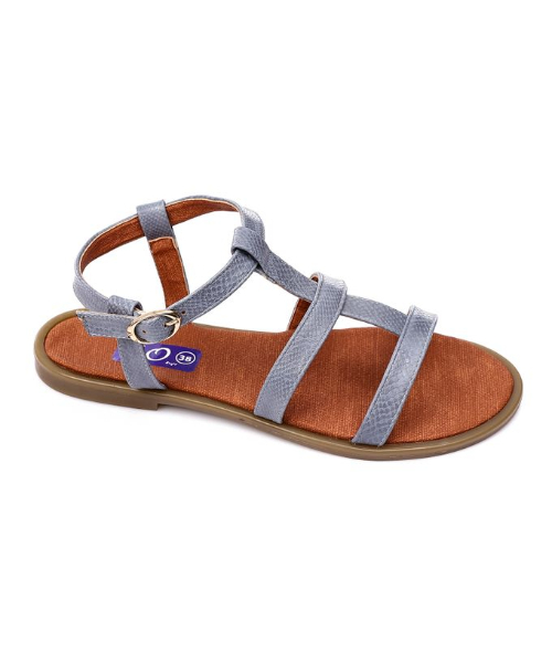 XO Style Faux Leather Flat Sandal For Women - Grey