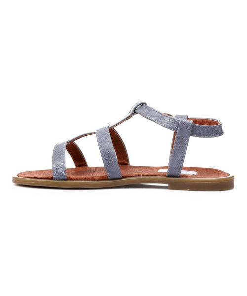 XO Style Faux Leather Flat Sandal For Women - Grey