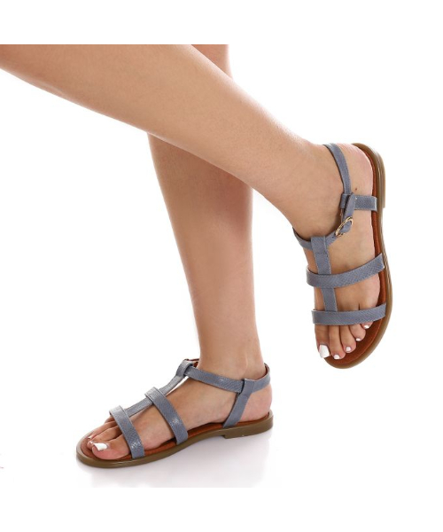 XO Style Faux Leather Flat Sandal For Women - Grey