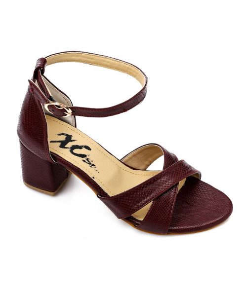 XO Style Faux Leather Heels Sandal For Women - Burgundy