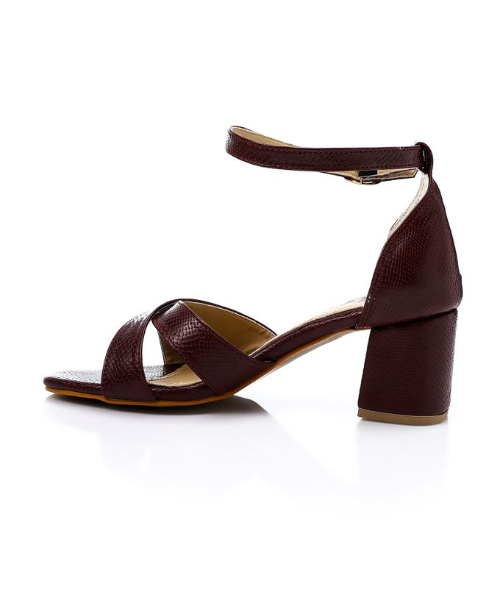 XO Style Faux Leather Heels Sandal For Women - Burgundy