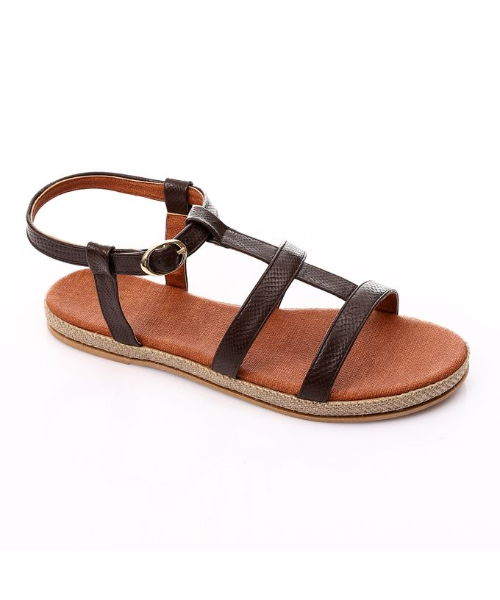 XO Style Faux Leather Flat Sandal For Women - Brown