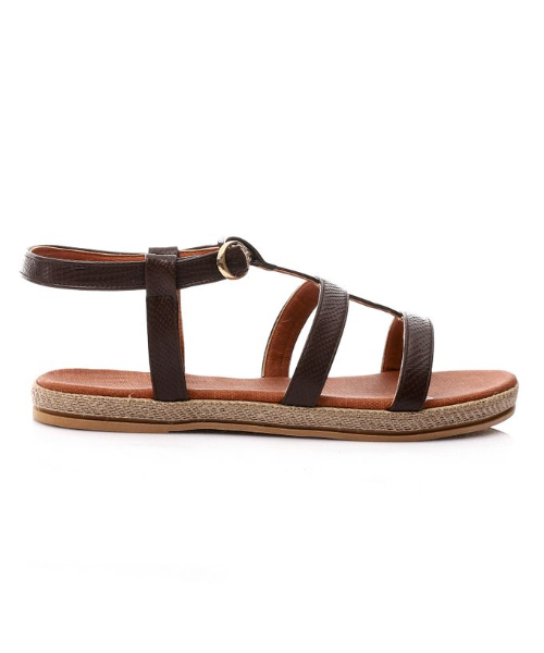 XO Style Faux Leather Flat Sandal For Women - Brown