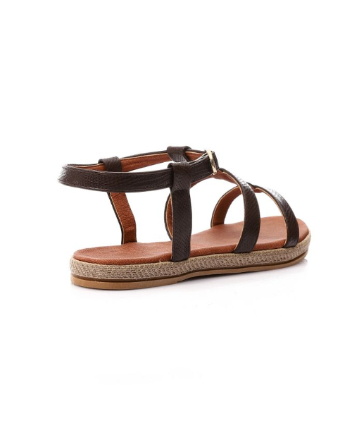 XO Style Faux Leather Flat Sandal For Women - Brown