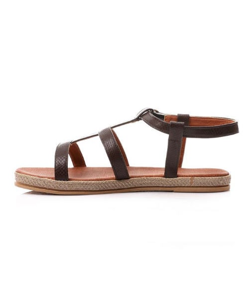 XO Style Faux Leather Flat Sandal For Women - Brown