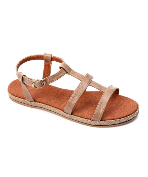 XO Style Faux Leather Flat Sandal For Women - Cafe