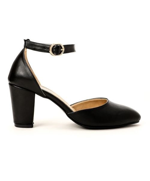 XO Style Faux Leather Heel Shoes For Women - Black