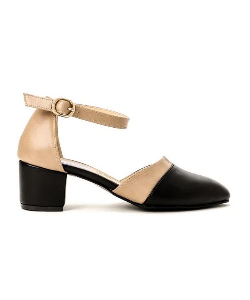 XO Style Faux Leather Heel Shoes For Women - Black Beige