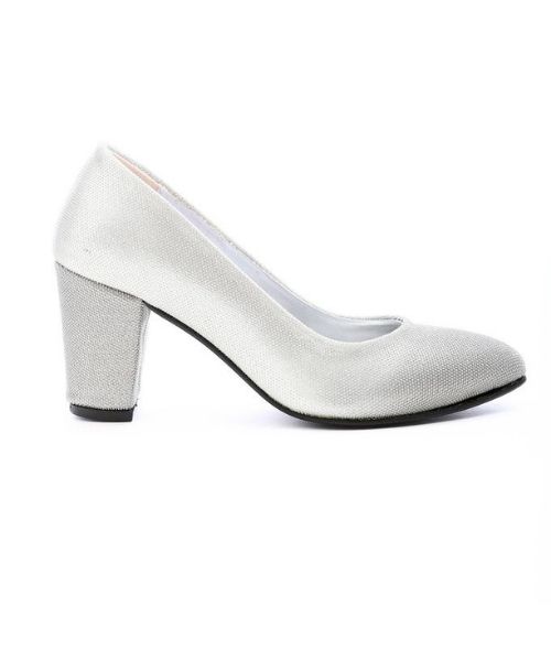 XO Style Faux Leather Heel Shoes For Women - Silver