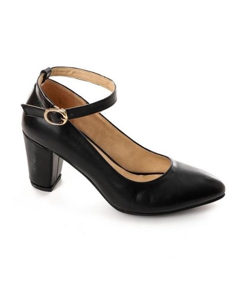 XO Style Faux Leather Heel Shoes For Women - Black