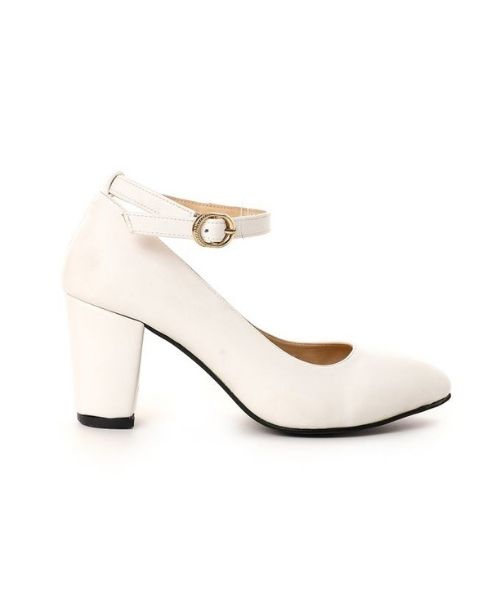 XO Style Faux Leather Heel Shoes For Women - White