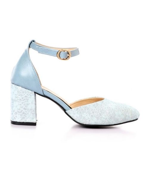 XO Style Faux Leather Heel Shoes For Women - Light Blue