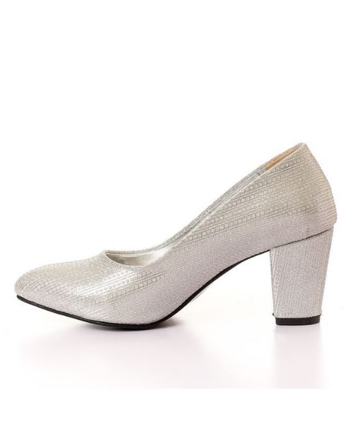 XO Style Faux Leather Heel Shoes For Women - Silver