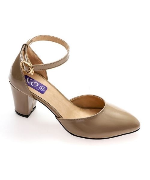 XO Style Faux Leather Heel Shoes For Women - Dark Beige