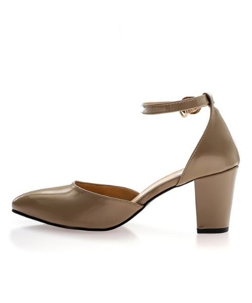 XO Style Faux Leather Heel Shoes For Women - Dark Beige