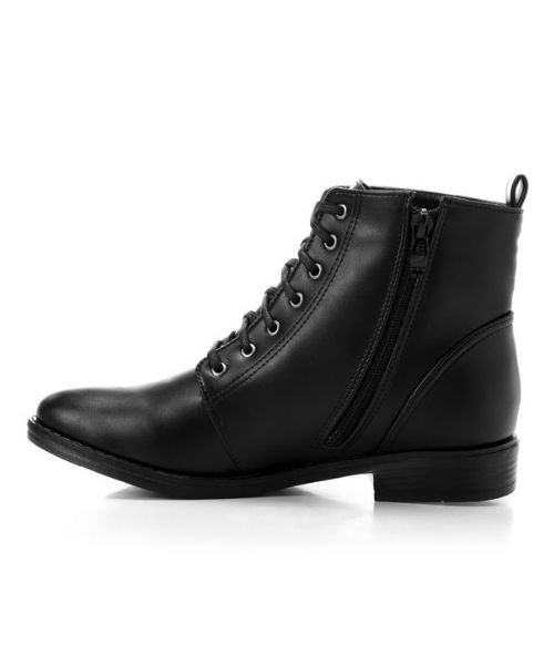 XO Style Solid Half Boot Faux Leather with lace up For Women - Black