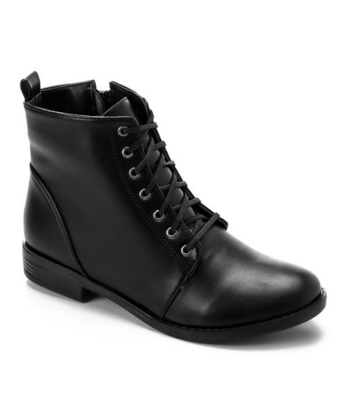 XO Style Solid Half Boot Faux Leather with lace up For Women - Black