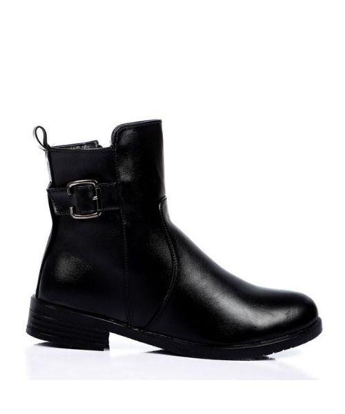 XO Style Solid Half Boot Faux Leather For Women - Black