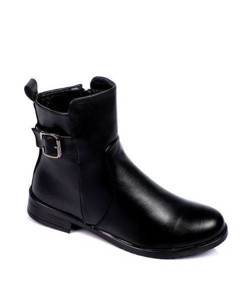 XO Style Solid Half Boot Faux Leather For Women - Black