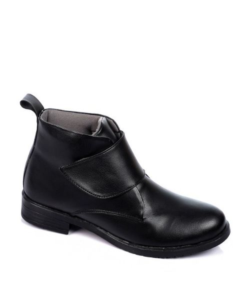 JB Collection Mid Heel Leather Casual Half Boot With Buckle Above