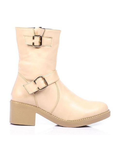 XO Style Solid Half Boot Faux Leather For Women - Beige